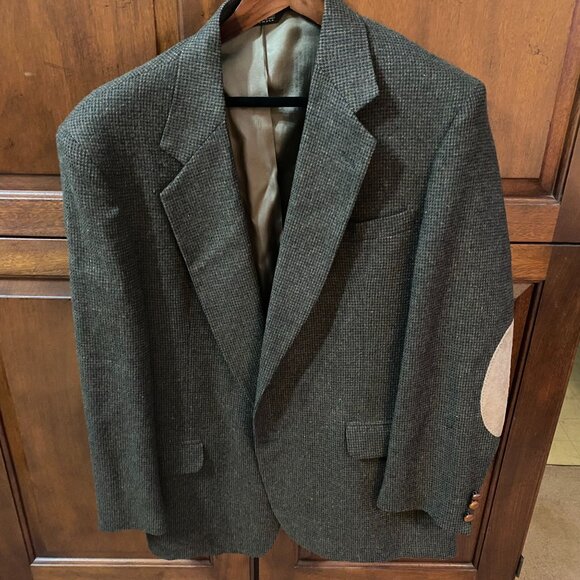 Stuart Hughes Men’s Blazer Sport Coat 44L Brown Houndstooth Elbow Patch Wool - Picture 15 of 16